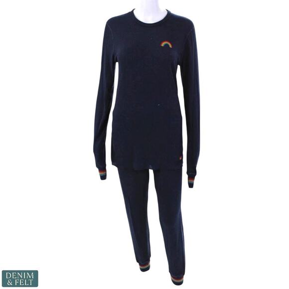 Aviator Nation Dresses & Skirts - Aviator Nation Rainbow Waffle Thermal Lounge Set Base Layer Navy Pants & Top